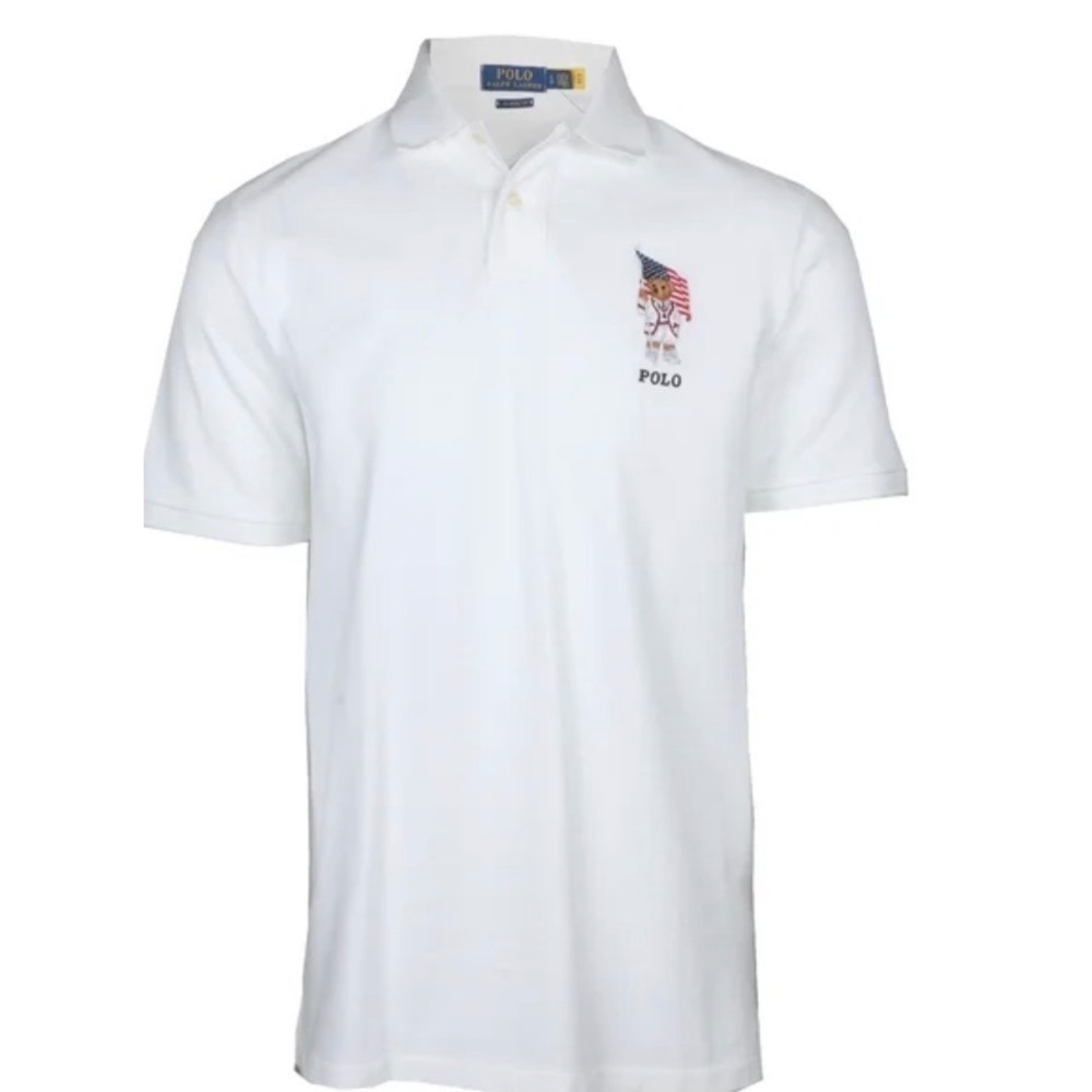Polo Ralph Lauren polo shirt embroidered "Polo Bear" American flag on chest L